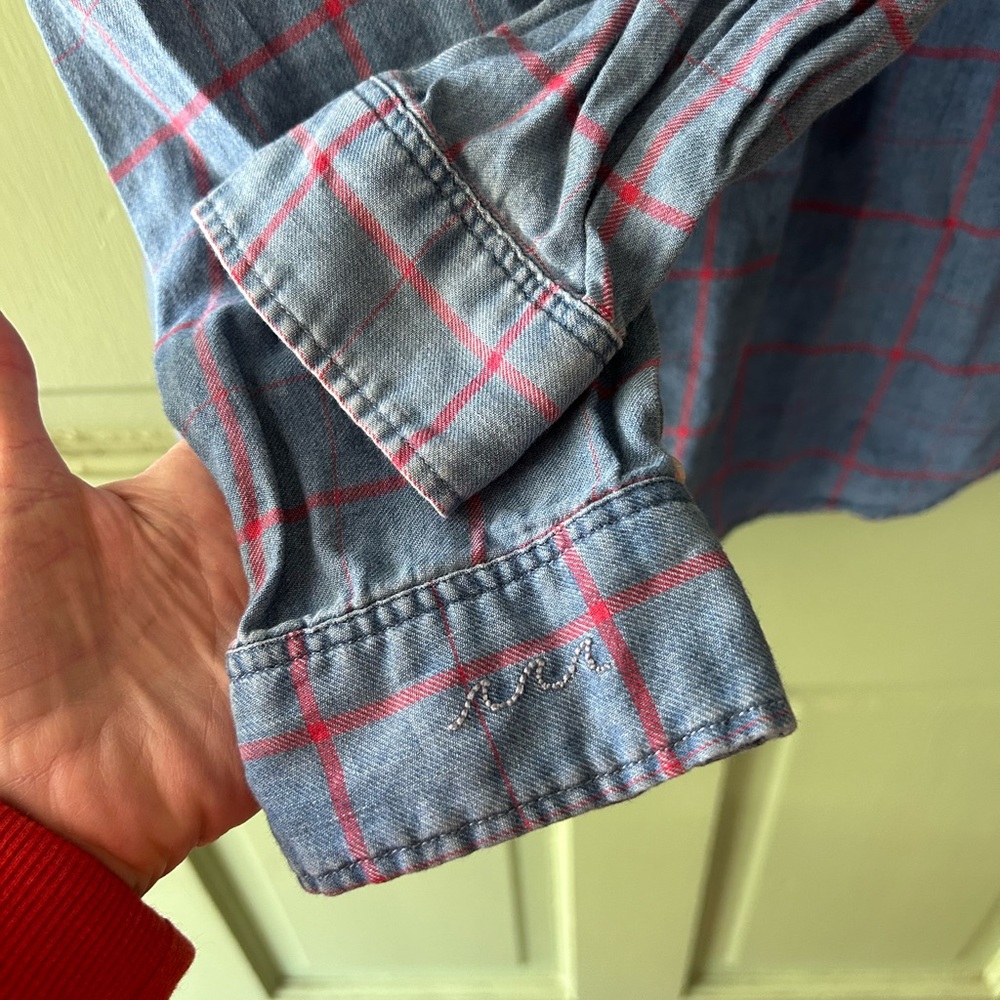 Faherty Blue Plaid Button Down Flannel Lightweigh… - image 6